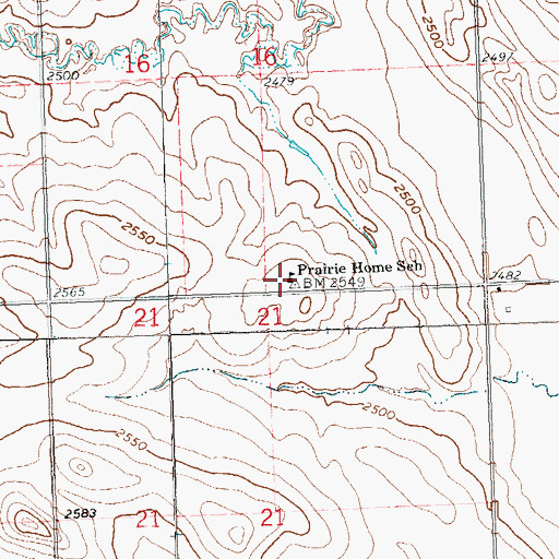 Topographic Map of Prairie Home School, ND