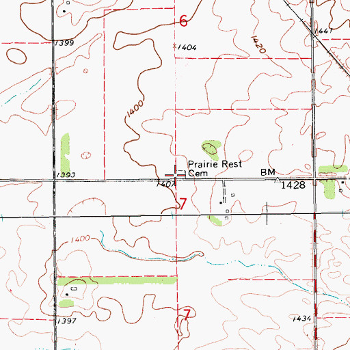 Topographic Map of Prairie Rest Cemetery, ND