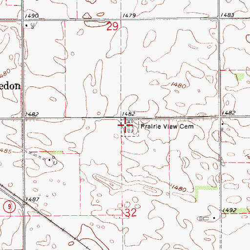 Topographic Map of Prairie View Cemetery, ND