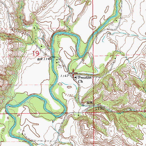 Topographic Map of Preston Church, ND