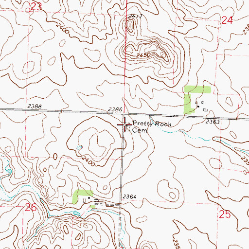 Topographic Map of Pretty Rock Cemetery, ND