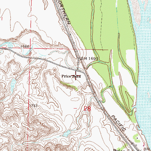 Topographic Map of Price School, ND