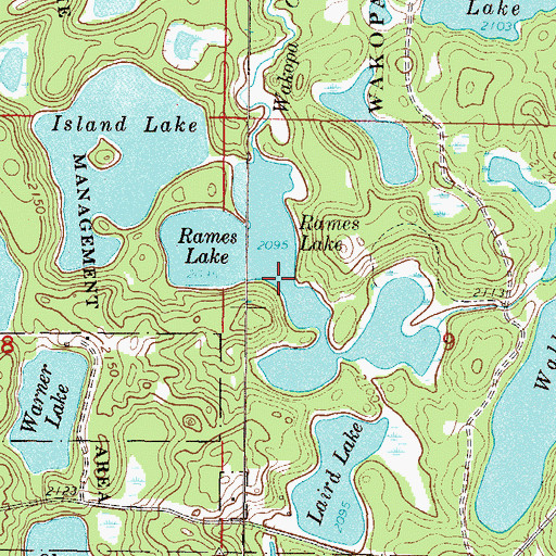 Topographic Map of Rames Lake, ND