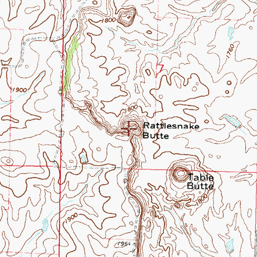 Topographic Map of Rattlesnake Butte, ND