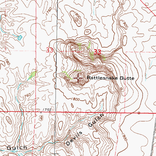 Topographic Map of Rattlesnake Butte, ND
