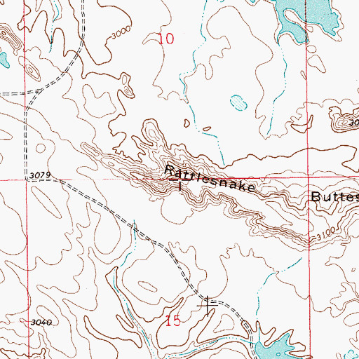 Topographic Map of Rattlesnake Buttes, ND
