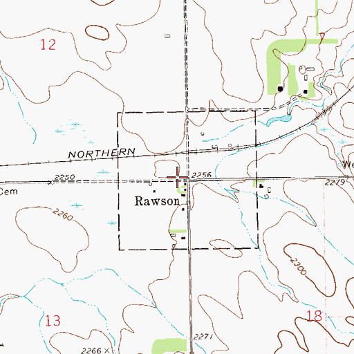 Topographic Map of Rawson, ND