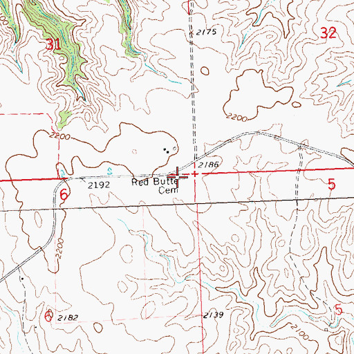 Topographic Map of Red Butte Cemetery, ND