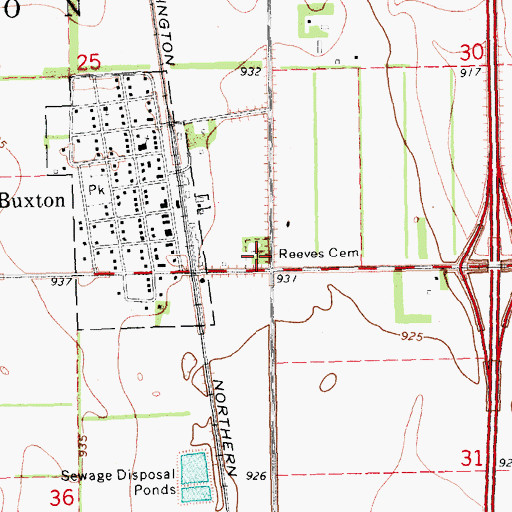 Topographic Map of Reeves Cemetery, ND