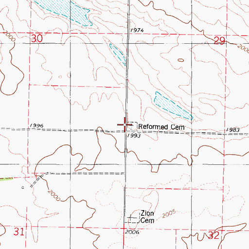 Topographic Map of Saint Johns Reformed Cemetery, ND