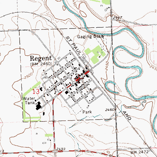 Topographic Map of Regent, ND
