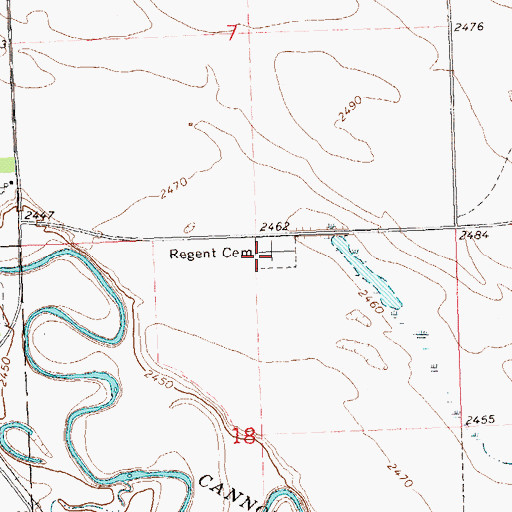 Topographic Map of Regent Cemetery, ND