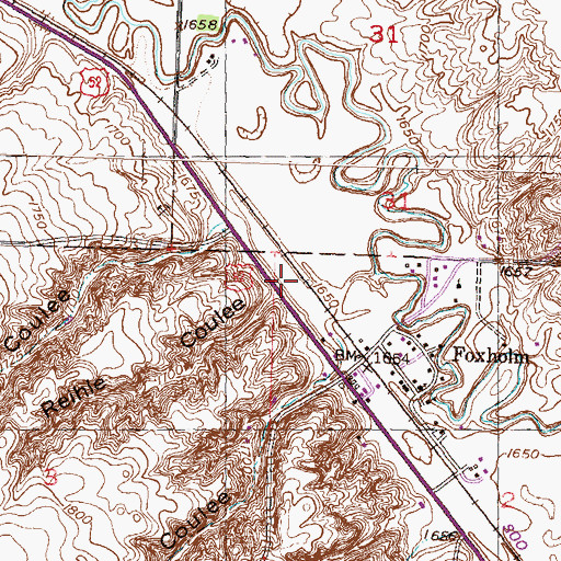 Topographic Map of Reihle Coulee, ND