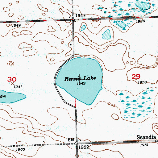 Topographic Map of Rennie Lake, ND