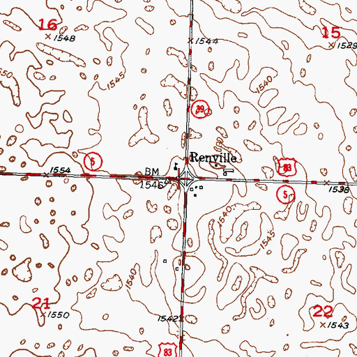 Topographic Map of Renville, ND