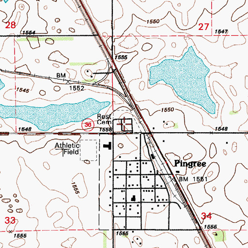 Topographic Map of Rest Cemetery, ND