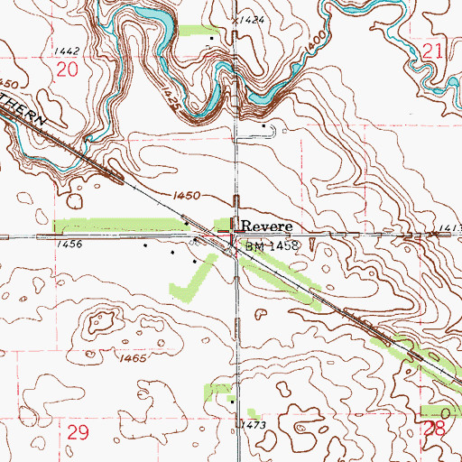 Topographic Map of Revere, ND