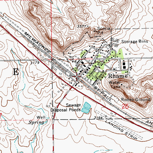 Topographic Map of Rhame, ND