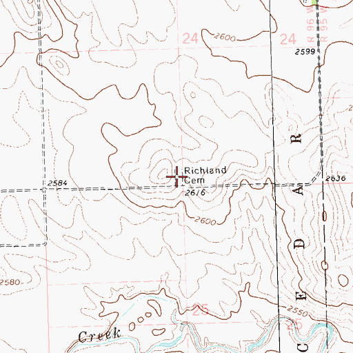 Topographic Map of Richland Cemetery, ND