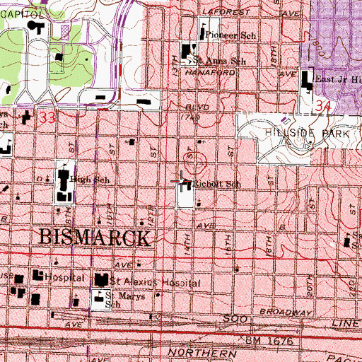 Topographic Map of Richolt School, ND