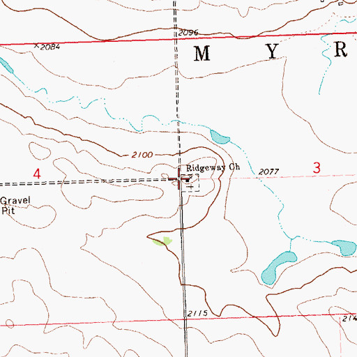 Topographic Map of Ridgeway Church, ND