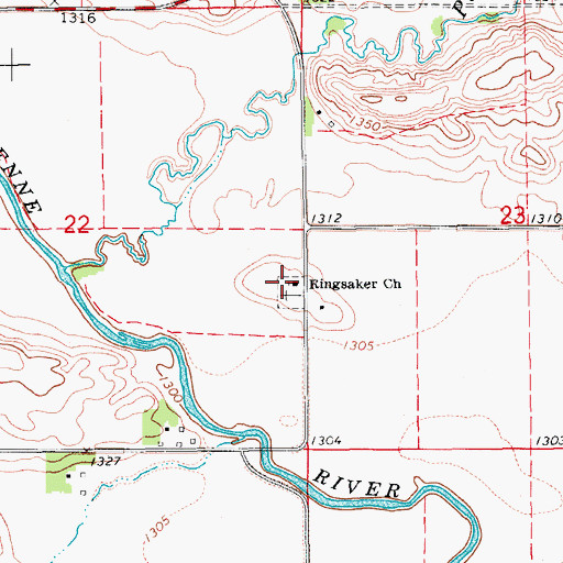 Topographic Map of Ringsaker Church, ND
