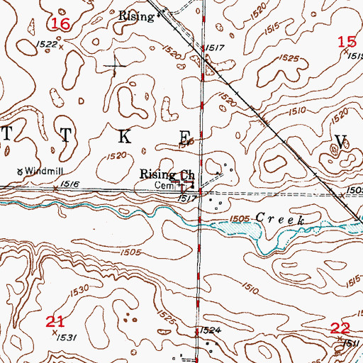 Topographic Map of Rising Church, ND