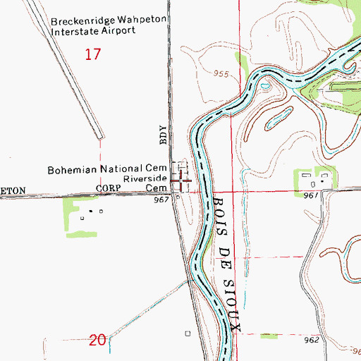 Topographic Map of Riverside Cemetery, ND