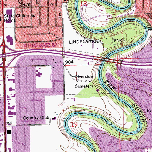 Topographic Map of Riverside Cemetery, ND