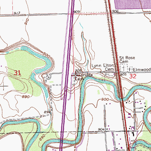 Topographic Map of Riverside Cemetery, ND