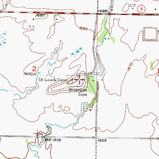 Topographic Map of Riverside Cemetery, ND