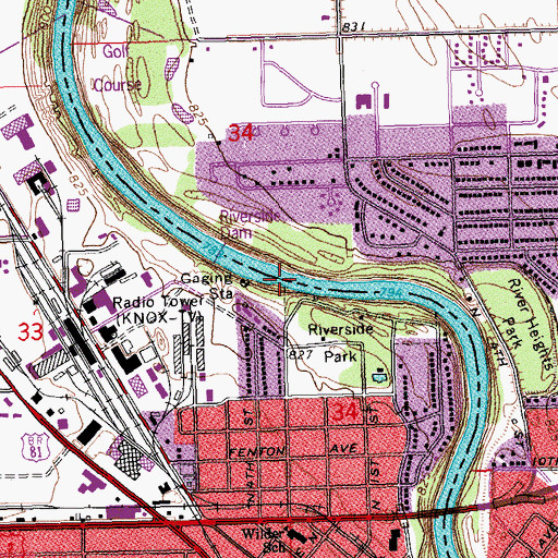 Topographic Map of Riverside Dam, ND