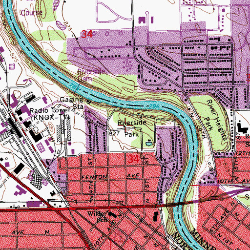 Topographic Map of Riverside Park, ND