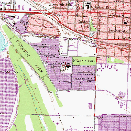 Topographic Map of Riverside Elementary School, ND