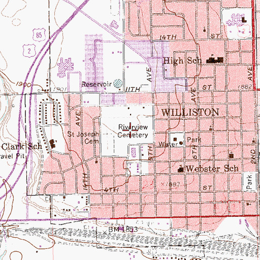 Topographic Map of Riverview Cemetery, ND