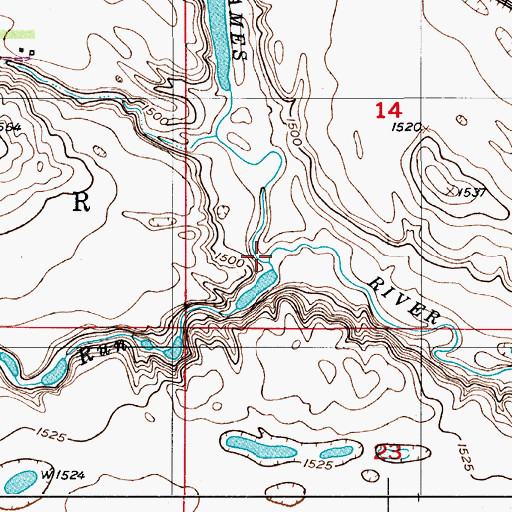 Topographic Map of Rocky Run, ND