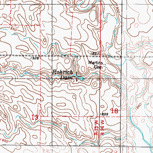 Topographic Map of Rohrich Dam, ND