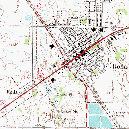Topographic Map of Rolla, ND