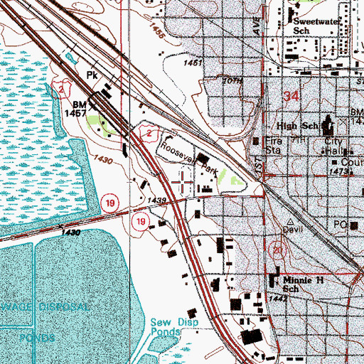 Topographic Map of Roosevelt Park, ND
