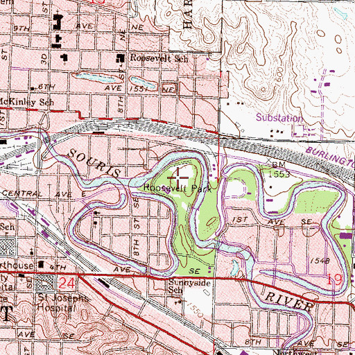 Topographic Map of Roosevelt Park, ND