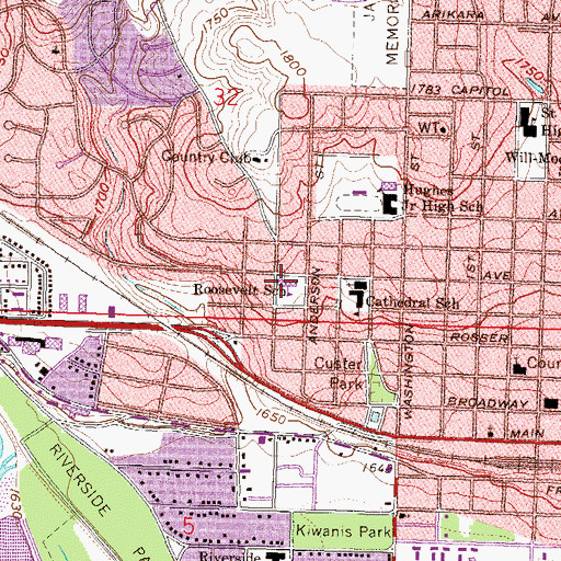 Topographic Map of Roosevelt Elementary School, ND