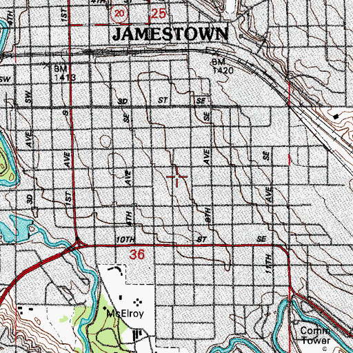 Topographic Map of Roosevelt Elementary School, ND