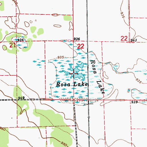 Topographic Map of Rosa Lake, ND
