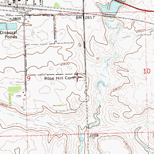 Topographic Map of Rose Hill Cemetery, ND
