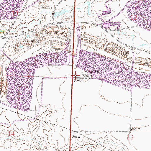 Topographic Map of Rose Hill Cemetery, ND