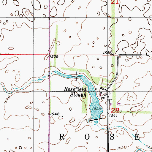 Topographic Map of Rosefield Slough, ND