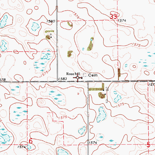 Topographic Map of Rosehill Church, ND