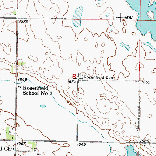 Topographic Map of Rosenfeld Baptist Cemetery, ND