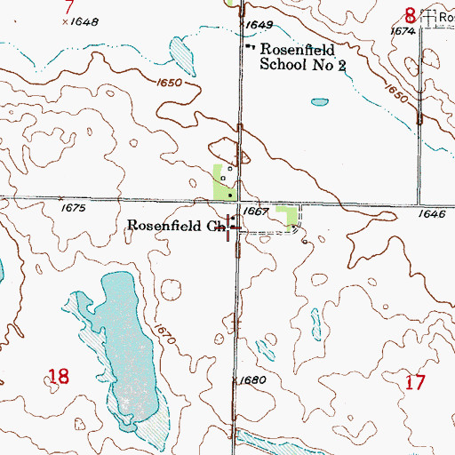 Topographic Map of Rosenfield Church, ND