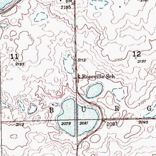 Topographic Map of Roseville School, ND